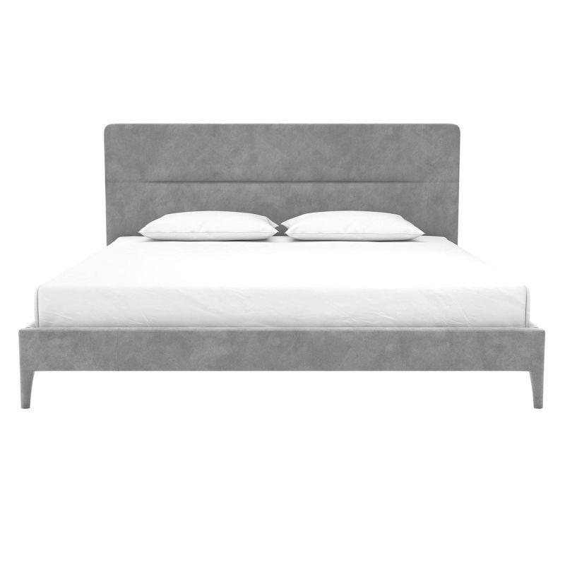 King-Size Light Gray Velvet Upholstered Bed with Minimalist Tufted Headboard