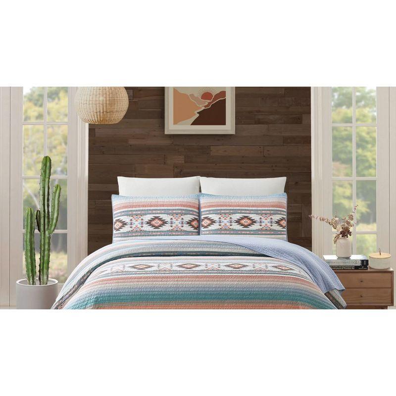 Sunset Canyon Cotton Bedding - Blue/Coral/Beige Quilt Set