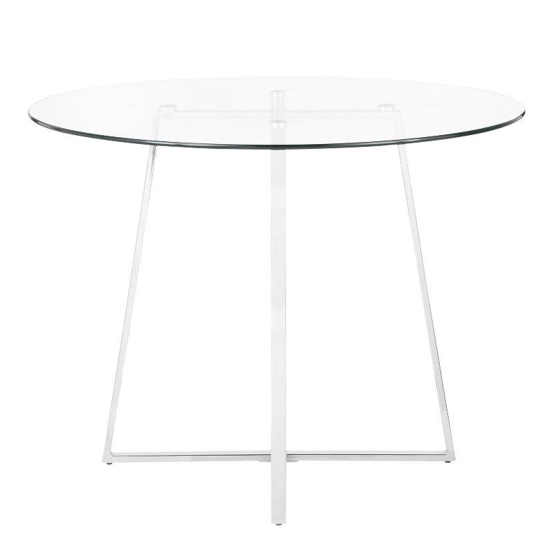 40" Cosmo Round Dining Table Chrome/Clear Glass - LumiSource: Contemporary Style, 4-Seater, Steel Pedestal Base