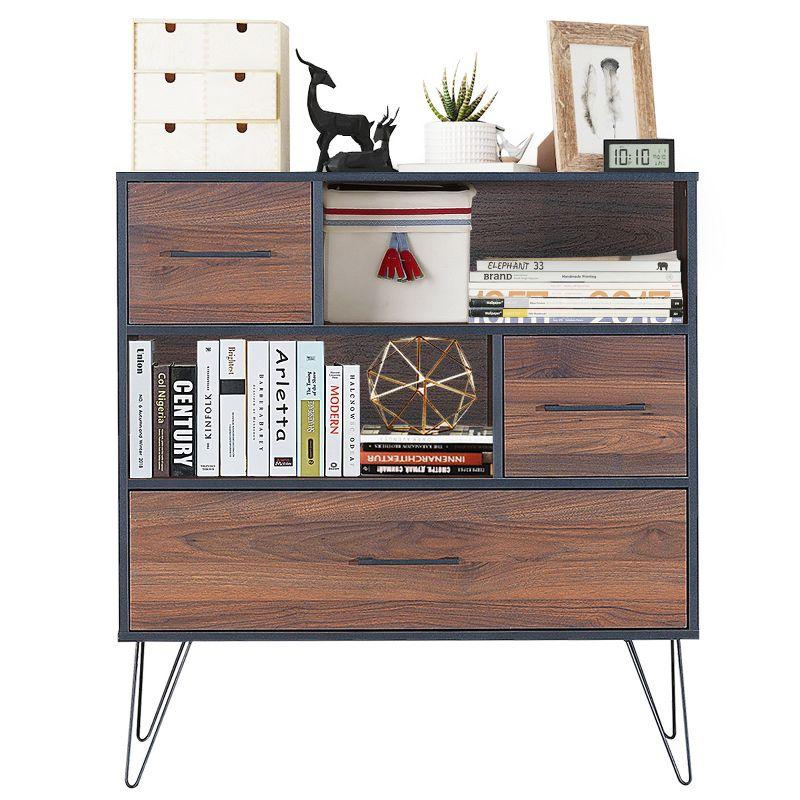 Tangkula Multipurpose Sideboard Storage Cabinet Unit w/Metal Leg &Drawer Walnut