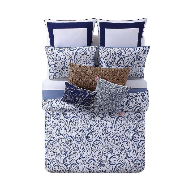 White and Navy Cotton Paisley Full Duvet Set