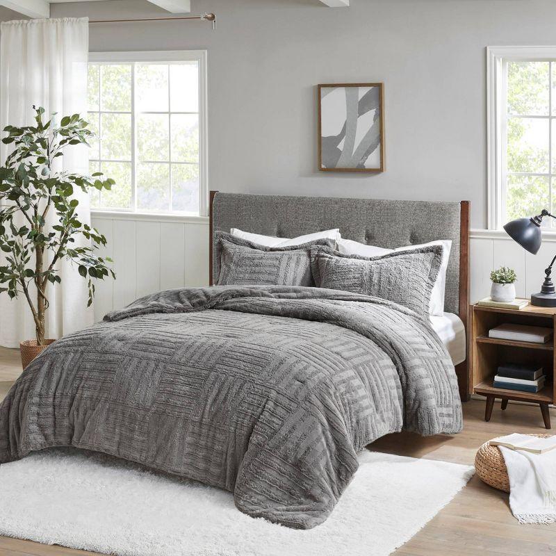 Gray Faux Fur Down Alternative King Comforter Set