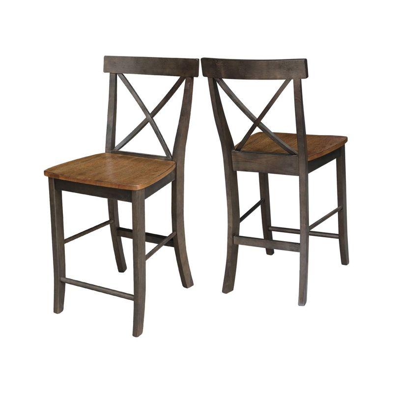 24" Martha X Back Counter Height Barstool Hickory Brown - International Concepts: Hardwood Frame, Armless