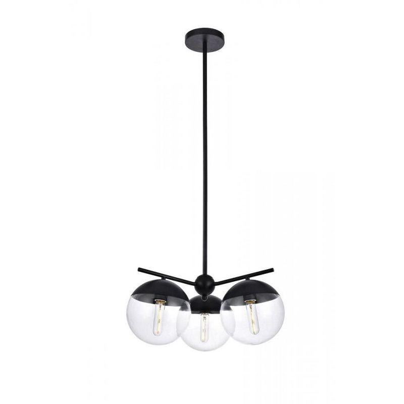 Elegant Lighting Eclipse 3 Lights Black Pendant With Clear Glass