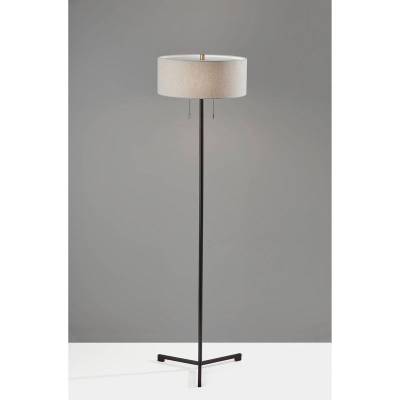 Wesley Floor Lamp Black - Adesso: Modern Tripod Design, Dual Socket with Pull Chains, Taupe Shade