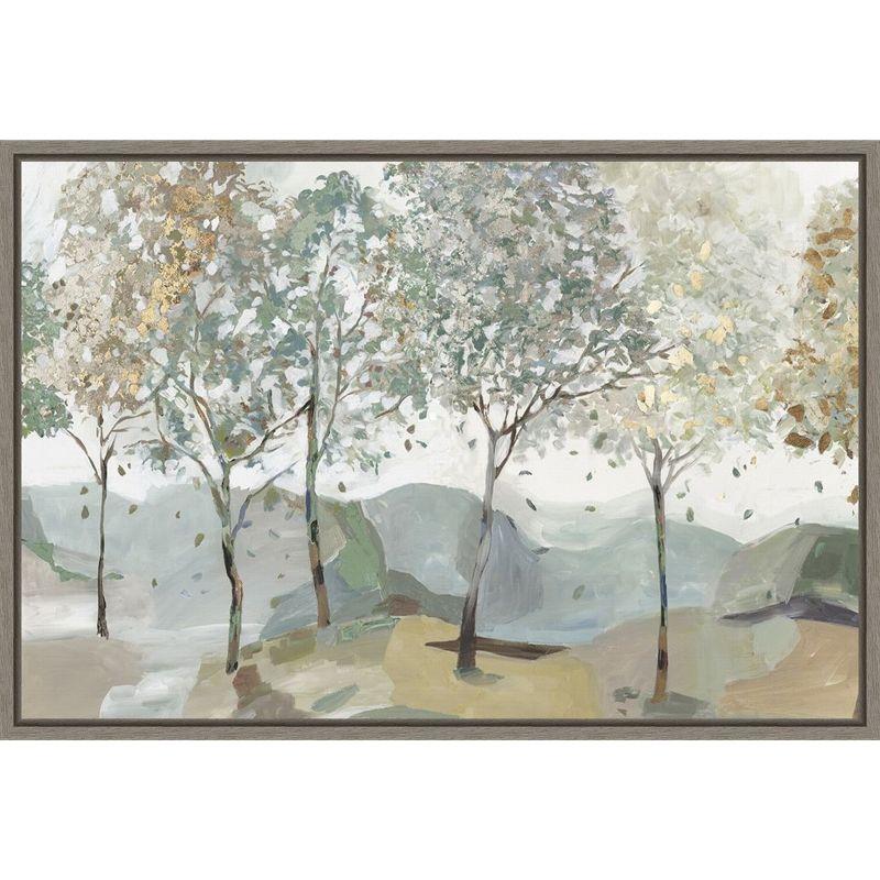 Breezy Landscape Trees Framed Canvas Wall Art in Sylvie Greywash