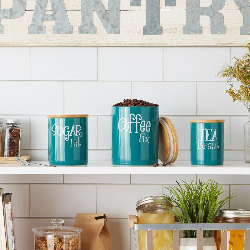 Design Imports Teal Coffee/Sugar/Tea Ceramic Canister Set/3