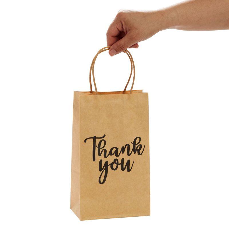 Brown Kraft Paper Thank You Gift Bags with Handles, 100-Pack