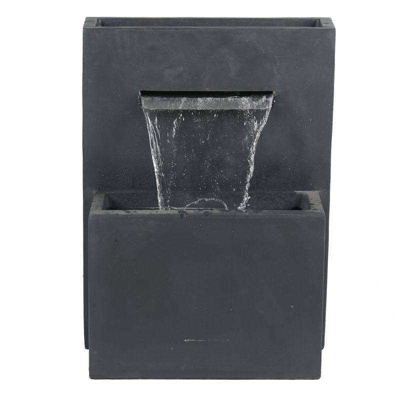 Gray Polyresin Modern Rectangular Waterfall Fountain with Planter