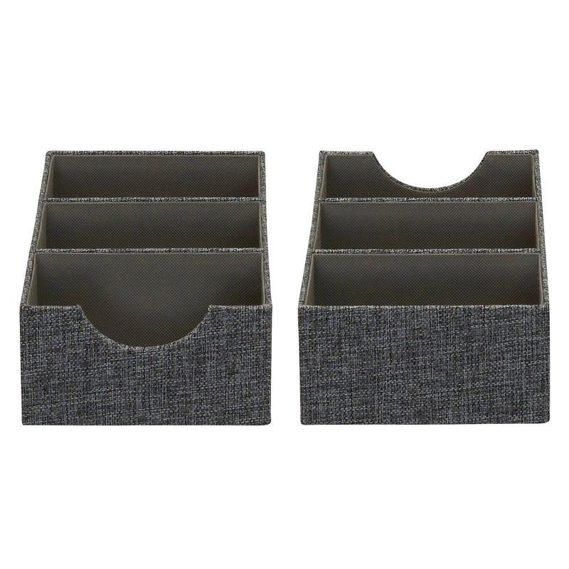 Household Essentials Set of 2 3-Section Drawer Trays Graphite Linen: Stackable Decorative Storage Boxes, Gray, 12"x6"