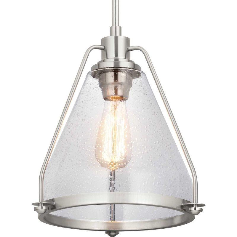 Range Elegance Triangular Clear Seeded Glass Pendant in Brushed Nickel, 19.75"