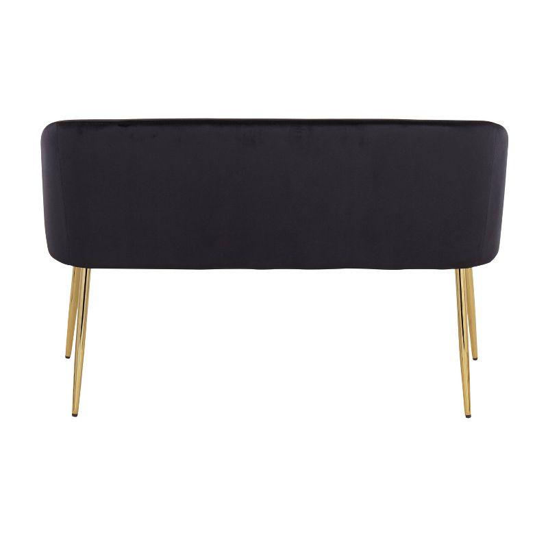 46" Fran Glam Bench Steel/Velvet Gold/Black - LumiSource: Upholstered Banquette with Padded Back