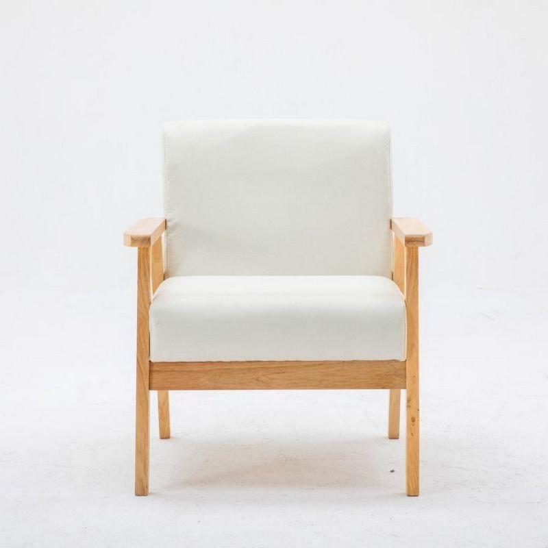 Mid-Century Modern Bahamas Beige Linen & Wood Accent Chair