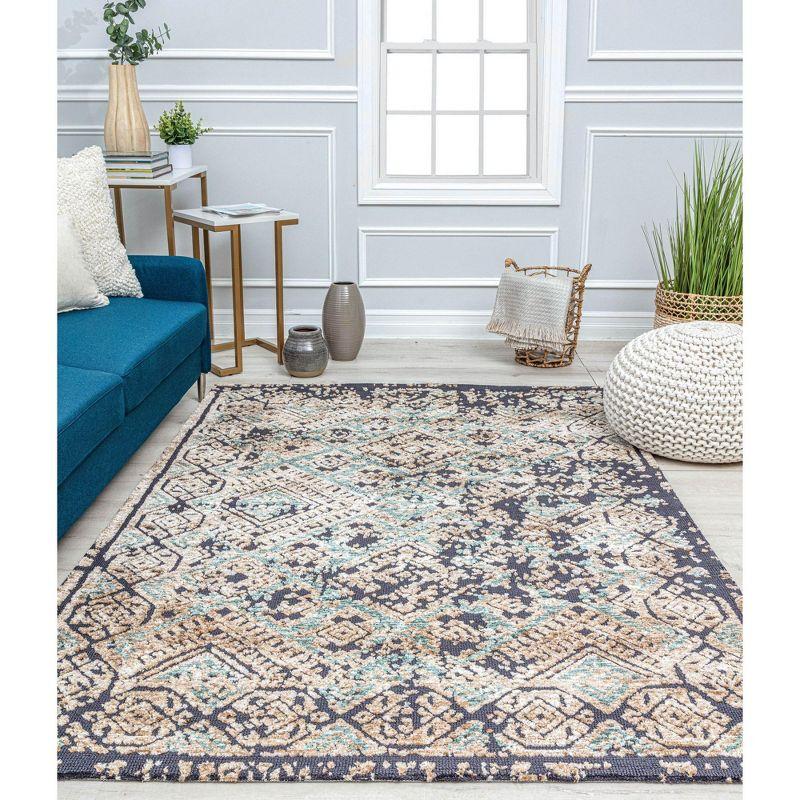 5' x 7' Blue Geometric Handmade Synthetic Area Rug