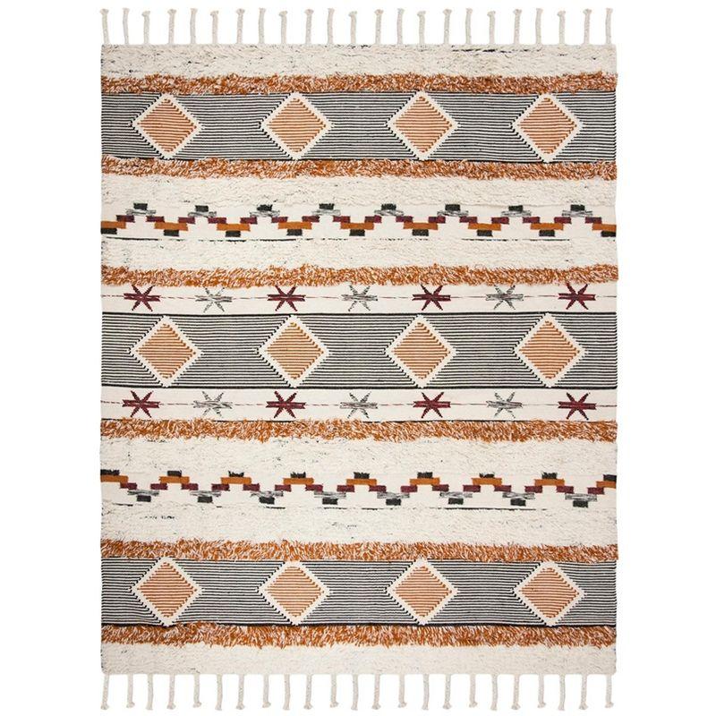 Kenya KNY904 Hand Knotted Area Rug - Ivory/Black-Orange - 8'x10' - Safavieh