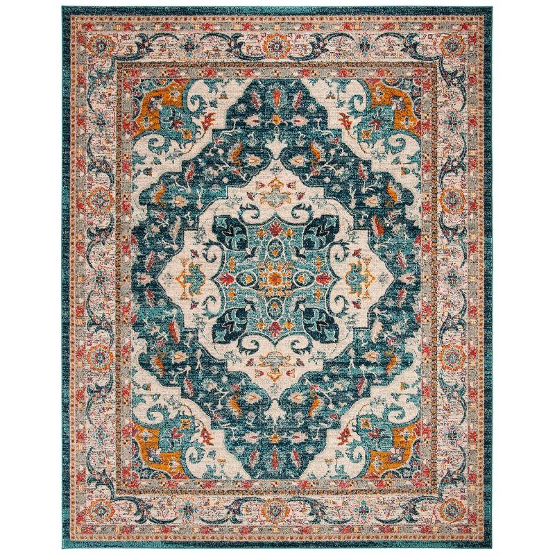 Ivory and Blue Medallion Synthetic Area Rug, 8' x 10'