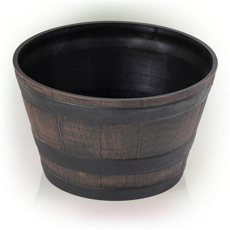 11" Wide Barrel Planter Novelty Bronze - Alpine Corporation