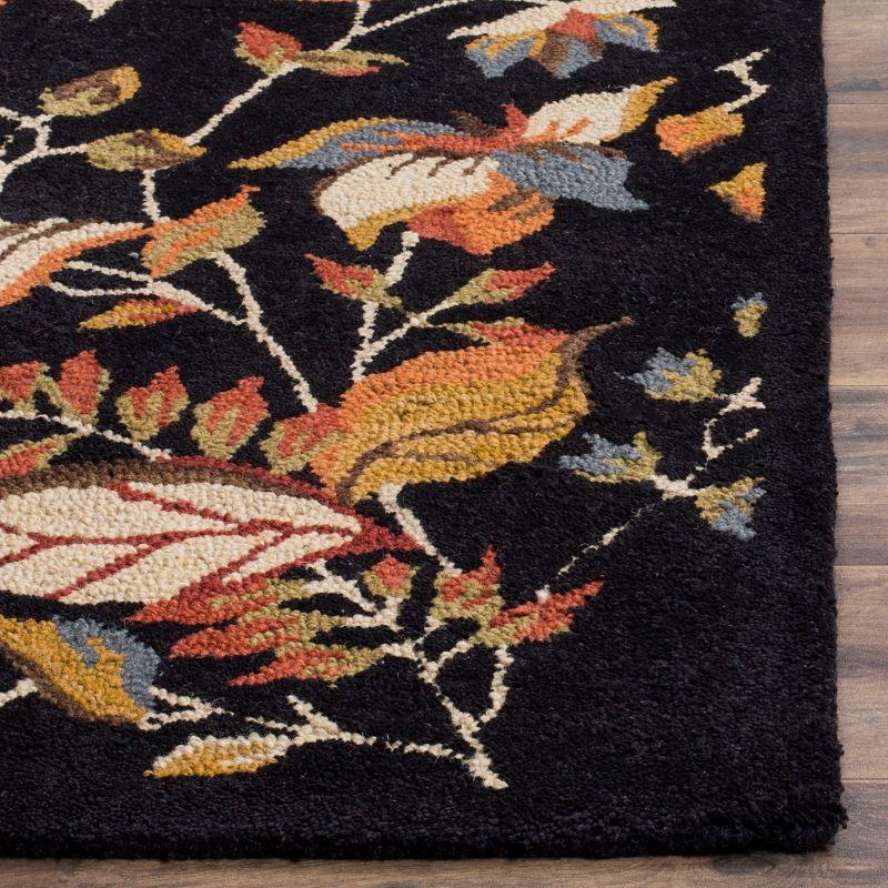 Hand-Knotted Black Wool 6' Square Reversible Area Rug