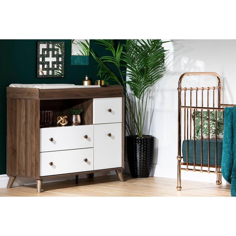 Yodi Changing Table with Drawers - Natural Walnut and Pure White - South Shore