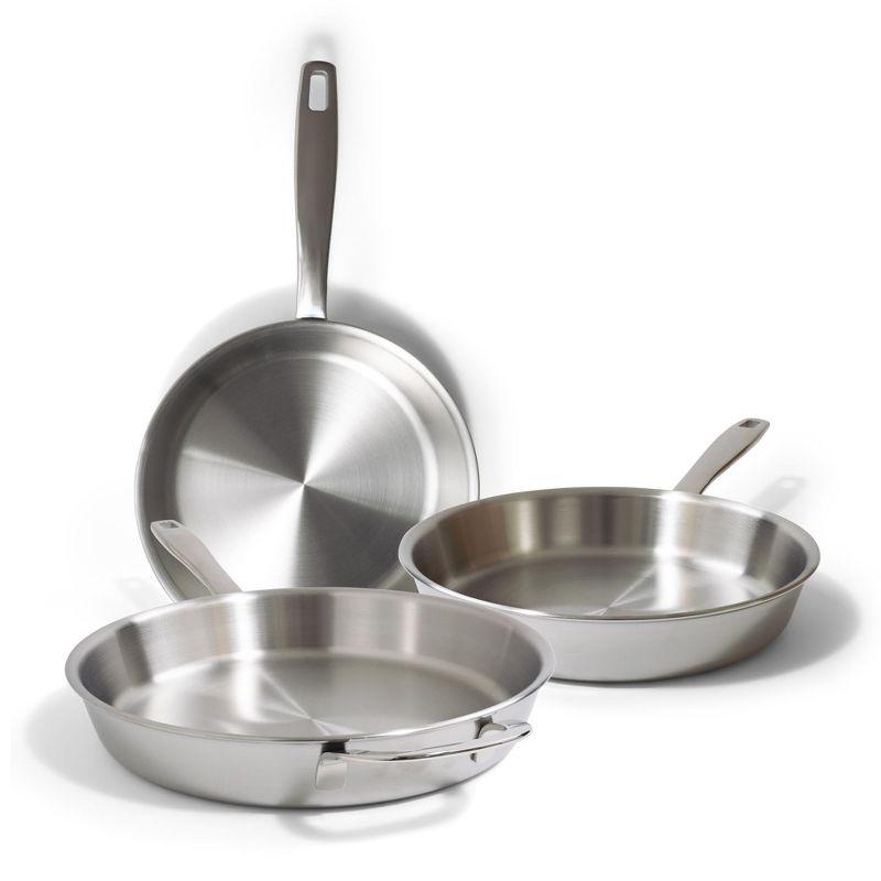Alva Alva Maestro 3-Piece Professional 5-Ply Stainless Steel Frying Pan Set - Non-Toxic PFAS/PFOA/PTFE-Free Skillets & Cookware - Induction & All Stovetop Compatible - Oven Safe - Stay-Cool Handles