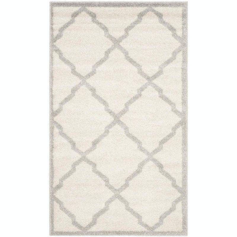 Reversible Geometric Light Grey/Beige Synthetic Area Rug, 3' x 5'