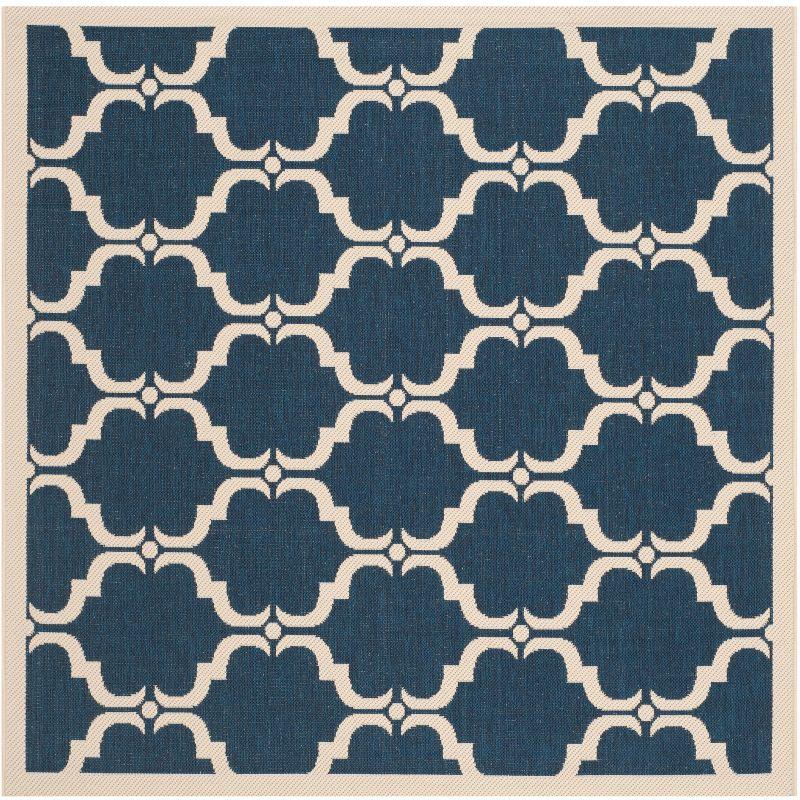 Courtyard CY6009 Power Loomed Indoor and Outdoor Area Rug - Navy/Beige - 5'3"x5'3" - Safavieh