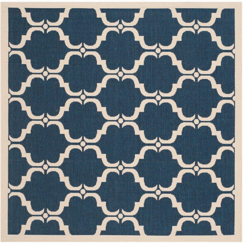 Navy and Beige 5'3" Square Synthetic Easy-Care Outdoor Rug