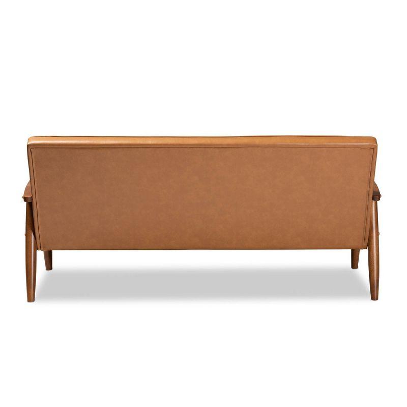 Sorrento Mid-Century Faux Leather Upholstered Wood Sofa Walnut/Brown - Baxton Studio: Tufted, 2-Seater Couch