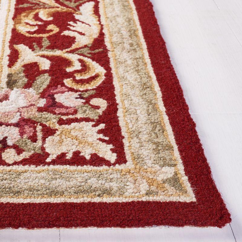 Elegant Ivory and Burgundy Hand-Knotted Wool Runner Rug