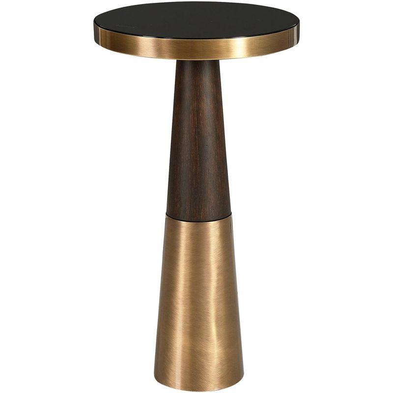 Contemporary Brass & Espresso Round Mirrored Drink Table