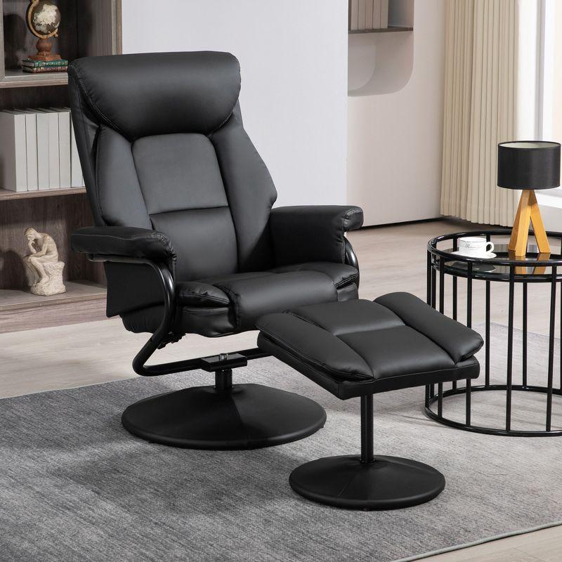 Black Faux Leather Swivel Recliner Chair with Ottoman