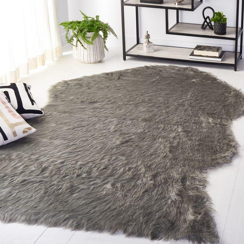 Faux Sheep Skin FSS118 Power Loomed Area Rug - Dark Grey - 5'x8' - Safavieh.