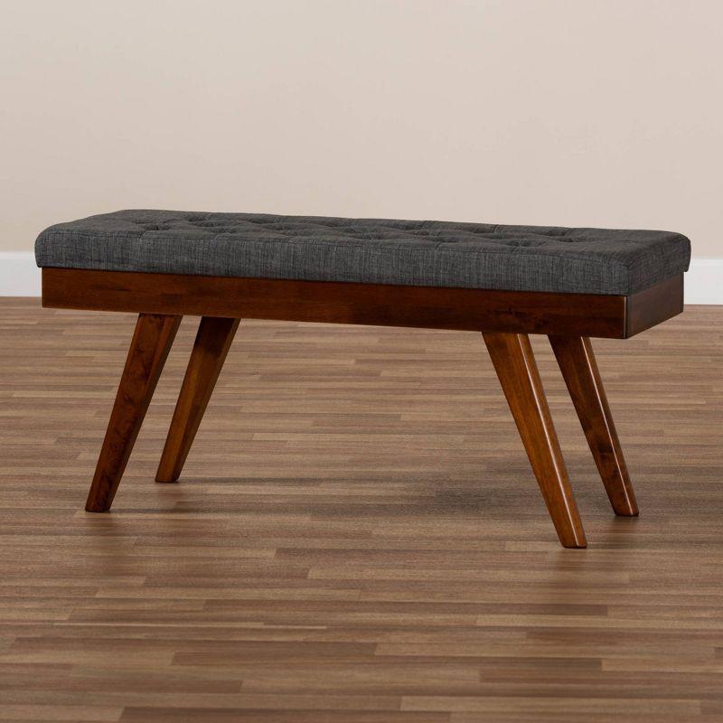 Baxton Studio Alona Medium Wood Dining Bench Gray - : Mid-Century Design, Tapered Legs, Polyester Upholstery, Entryway Seating