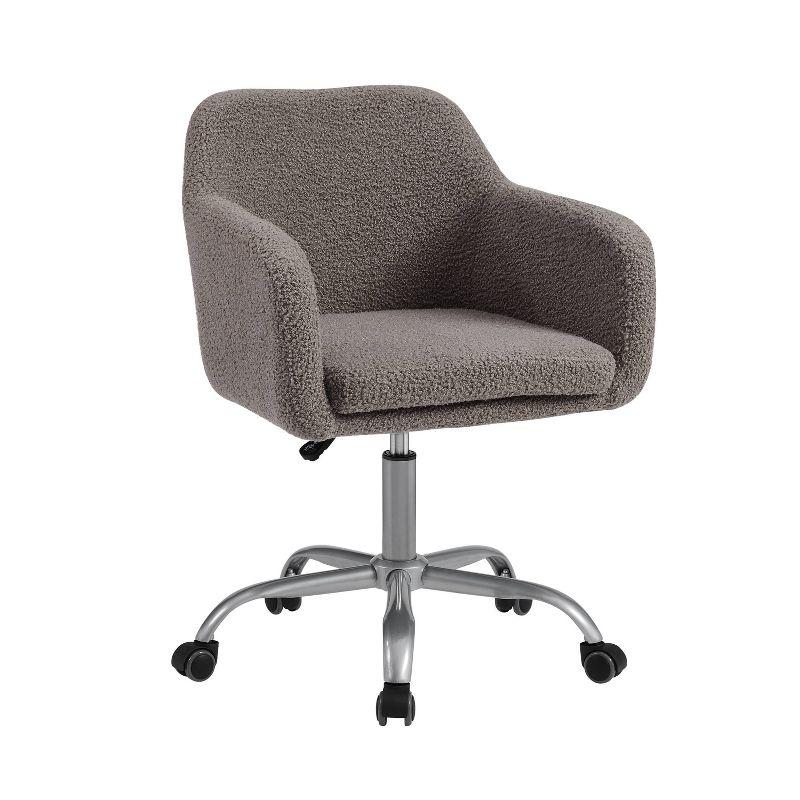 Ergonomic Gray Sherpa Swivel Office Chair with Fixed Arms