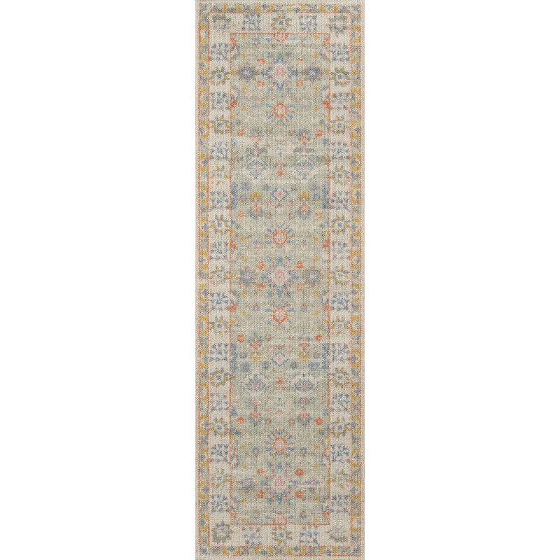2'3"x7'6" Runner Anatolia Riylnn Rug Beige - Momeni: Wool & Nylon Low Pile Area Rug, Bohemian Floral Design