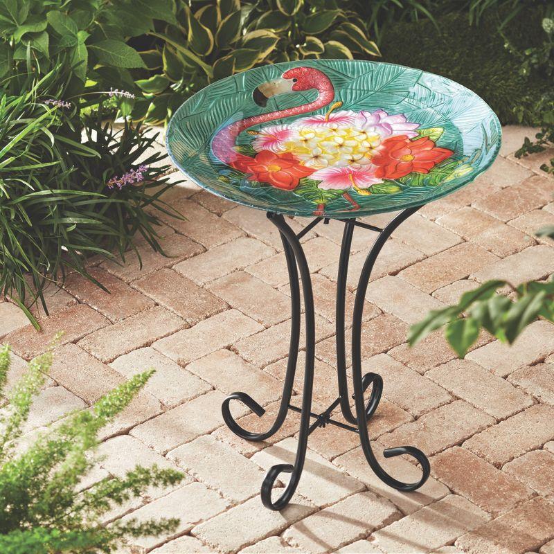 Teamson Home 17.8" Fusion Glass Birdbath with Metal Stand, Multi