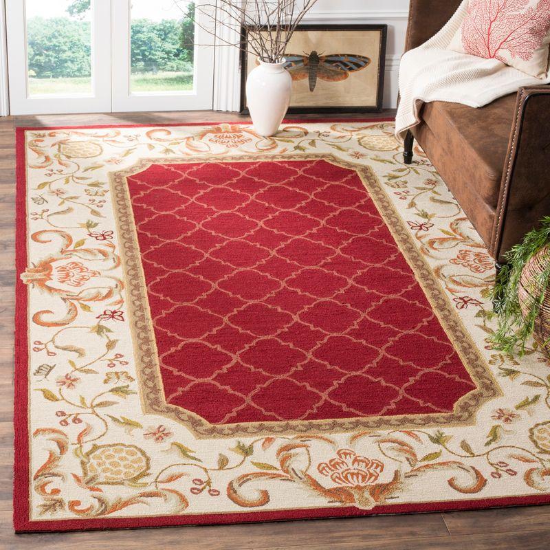 Burgundy and Ivory Hand-Hooked Wool Area Rug, 8' x 10'