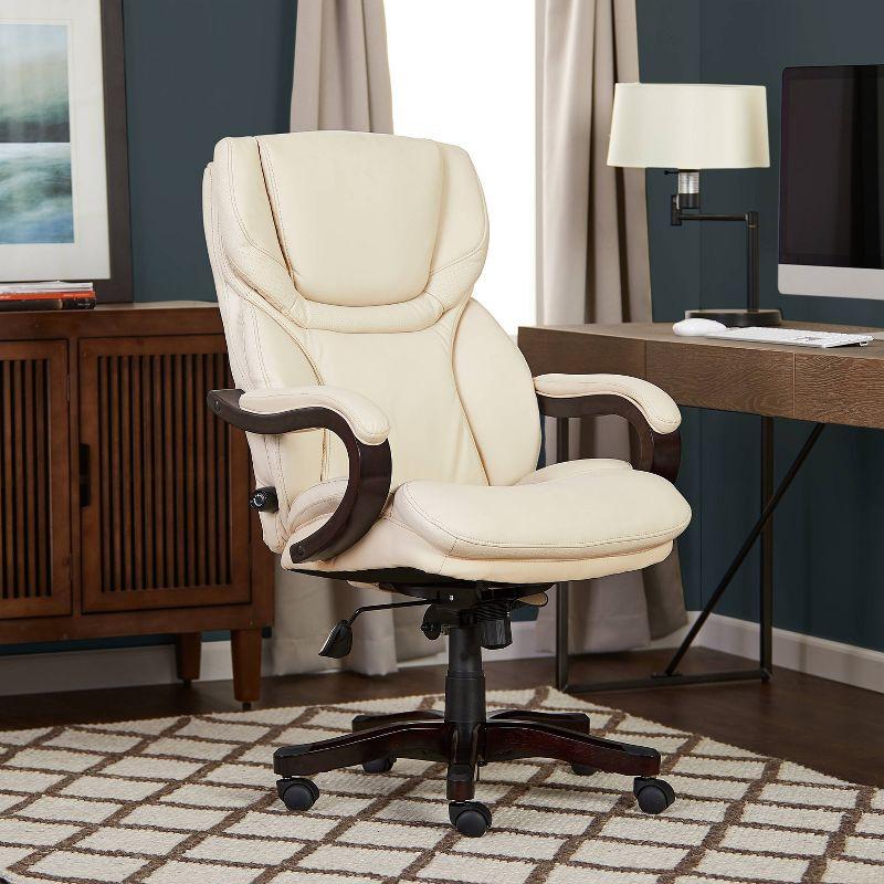Big and Tall Executive Office Chair - Serta: Lumbar Support, Leather, Wood Finish