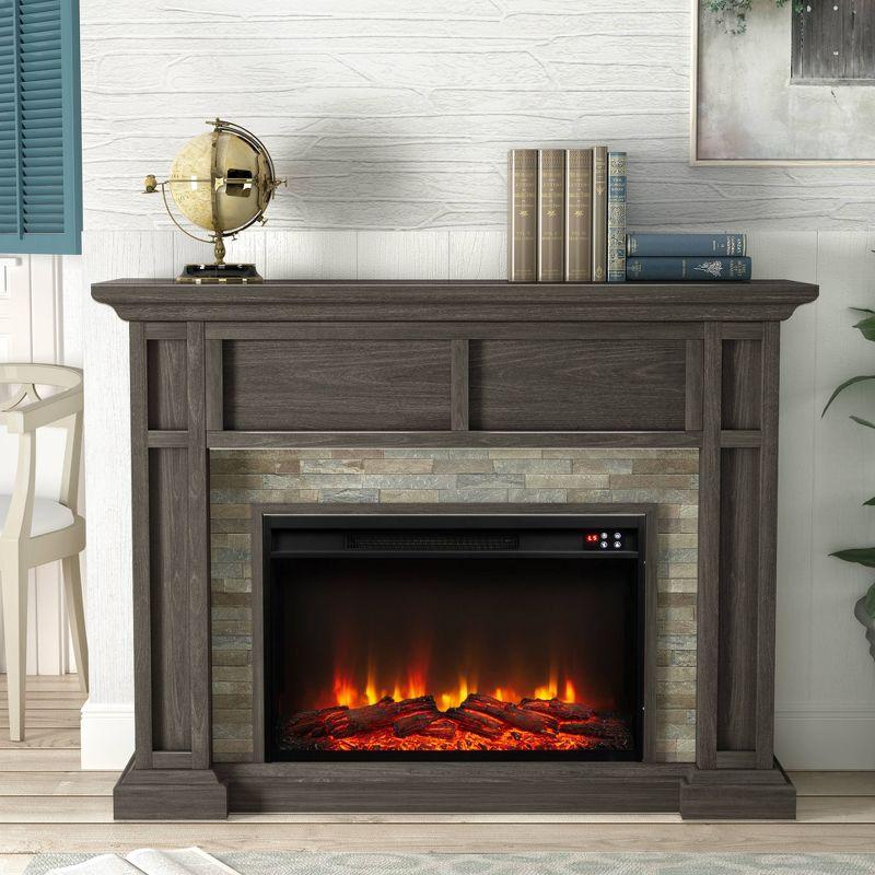 48" Brown MDF Freestanding Electric Fireplace with Remote