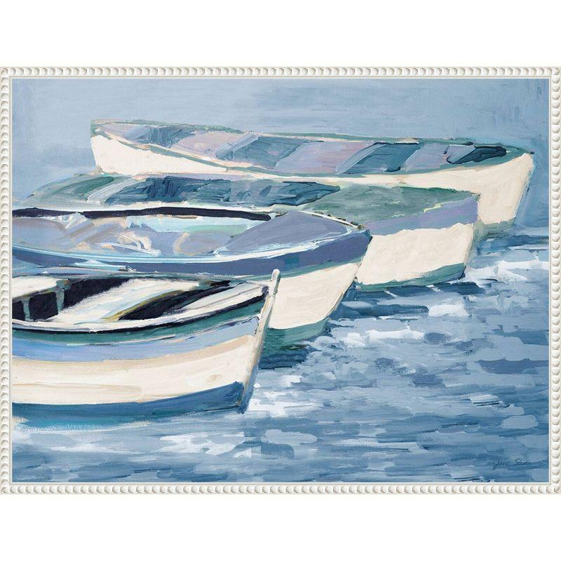 Blue and White Nautical Boat Canvas Print with Beaded Frame