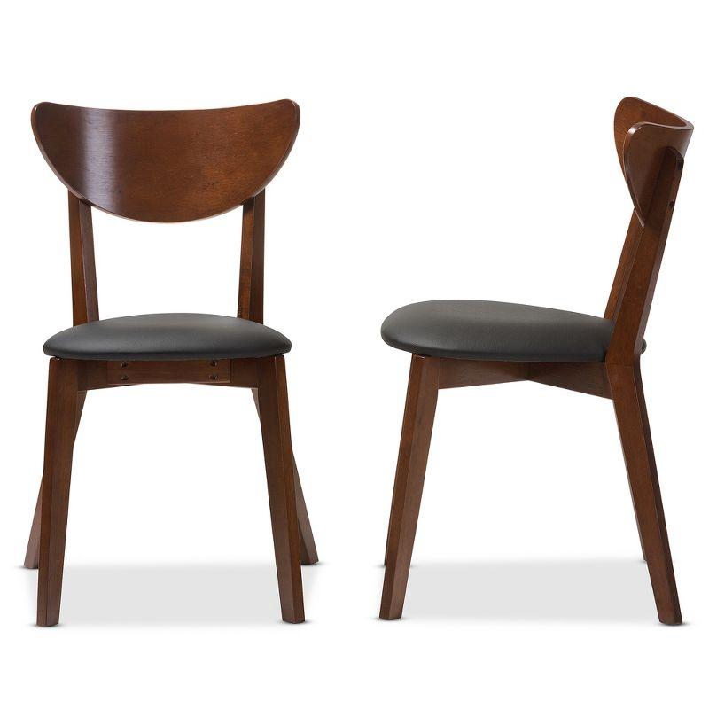 Set of 2 Black Faux Leather Walnut Dining Chairs