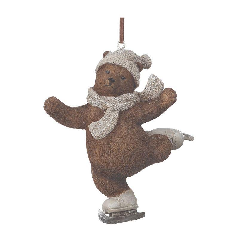 Brown and Beige Resin Skate and Snowboard Bear Ornaments Set