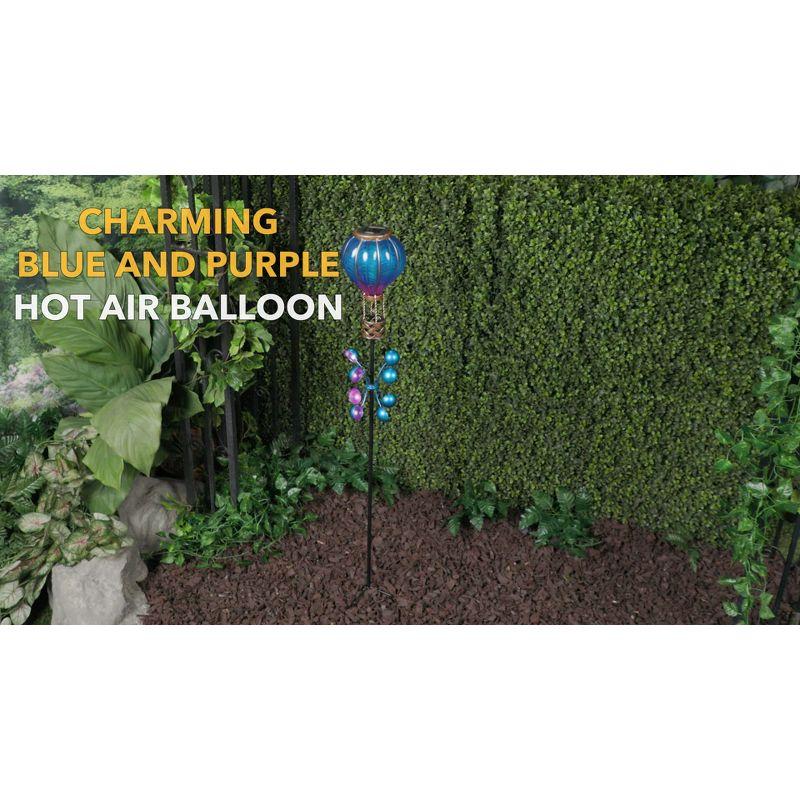 Alpine Corporation LED Solar Purple/Blue Hot Air Balloon Spinning Garden Stake Novelty Sculpture Light Off-White