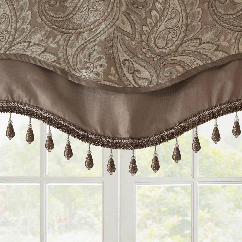 Aubrey Blue Faux Silk Beaded Valance with Scalloped Bottom