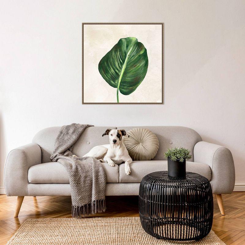 Tropical Leaves I Green Leaf Canvas Print with Bronze Frame