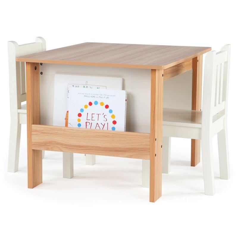 Natural and White Kids' 3-Piece Table and Book Rack Set