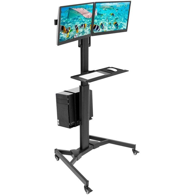 Mount-It! Adjustable Mobile Standing PC Workstation & Computer Cart with Adjustable Keyboard Tray and CPU Holder | Fits Monitors 13 to 32 in.