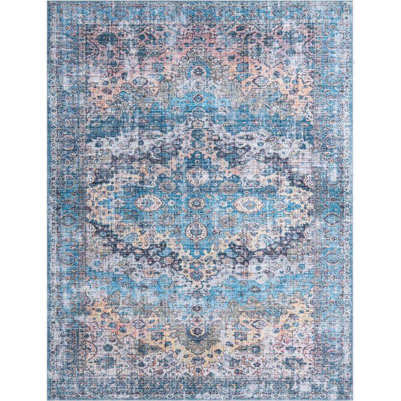 Mangata Blue Rectangular Washable Chenille Area Rug