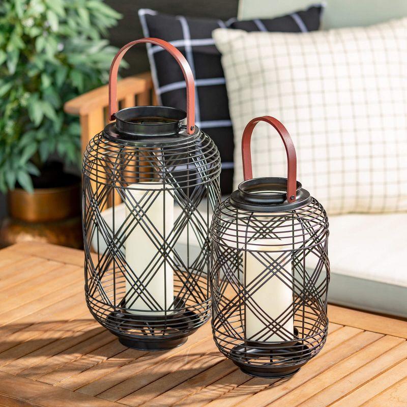 Sullivans 15.25" & 12.25" Moden Black Woven Lantern Set of 2  Metal