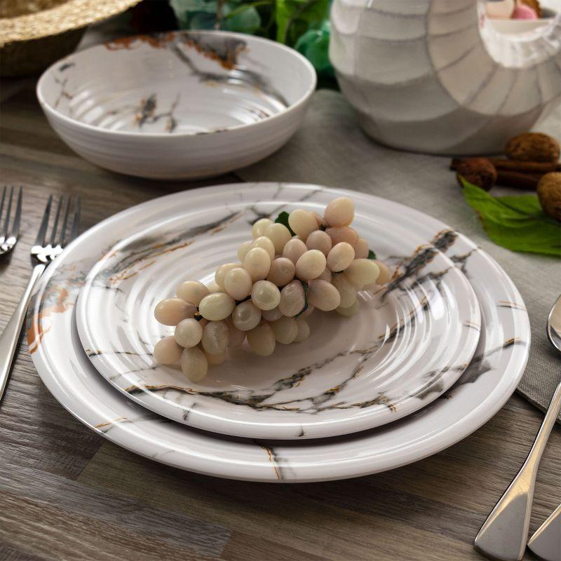 12 Piece White Marble Melamine Dinnerware Set for 4